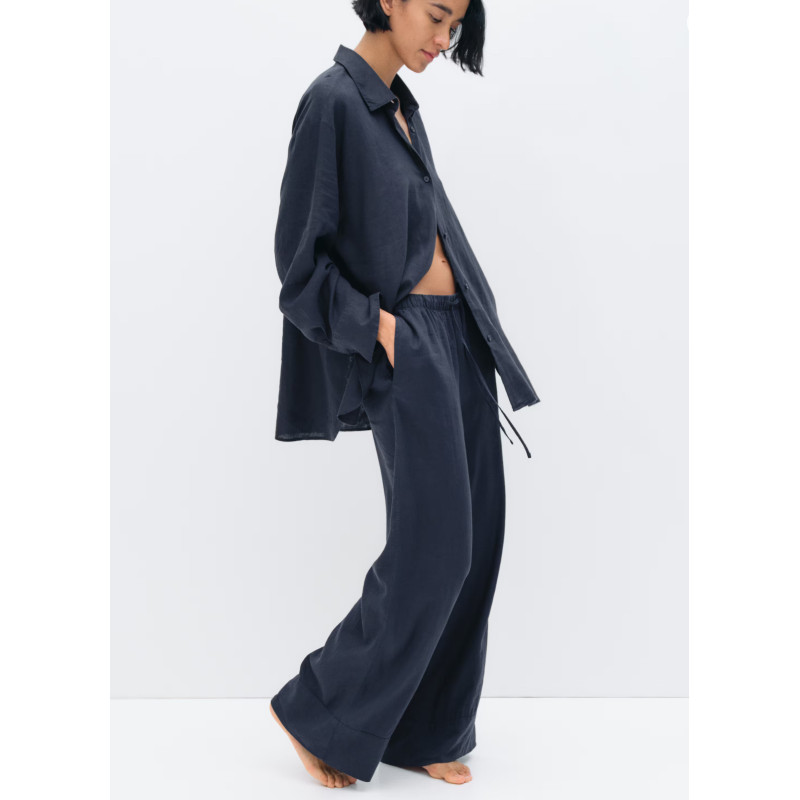 H&M льняные брюки WIDE-LEG LINEN-BLEND PANTS