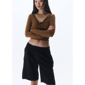 H&M шорты KNEE-LENGTH LINEN-BLEND SHORTS