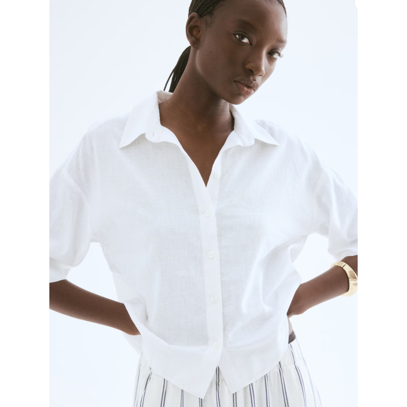 H&M укороченная льняная рубашка PREMIUM SELECTION LINEN BLEND SHIRT