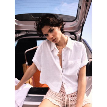 H&M укороченная льняная рубашка PREMIUM SELECTION LINEN BLEND SHIRT