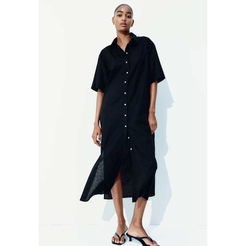 H&M Рубашка-платье на пуговицах PREMIUM SELECTION LINEN-BLEND SHIRT DRESS