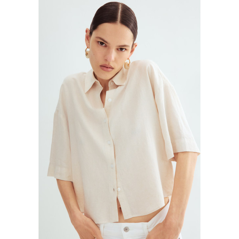 H&M укороченная льняная рубашка LINEN BLEND SHIRT